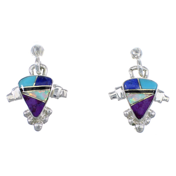 Multicolor Inlay Sterling Silver Post Dangle Earrings RX56556